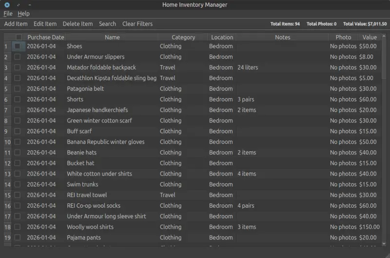 Home Inventory App - Desktop application for tracking home inventory